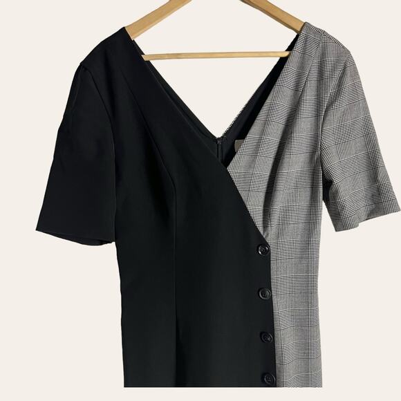 Fame and Partners Everly Black Plaid Button Front V-Neck Midi Dress Size 6 - Picture 7 of 16